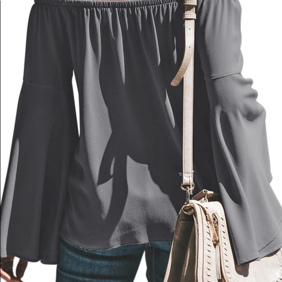 So cute! Grey long sleeve off the shoulder top! - Picture 4 of 5